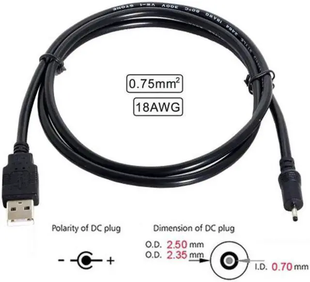 Alt view image 5 of 7 - JAENFONG 0.75mm*2 USB 2.0 A Type Male to DC 2.50mm 2.35mm 0.7mm Power Plug 5V Cable 100cm