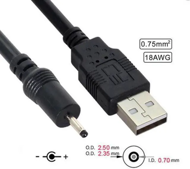 Alt view image 7 of 7 - JAENFONG 0.75mm*2 USB 2.0 A Type Male to DC 2.50mm 2.35mm 0.7mm Power Plug 5V Cable 100cm