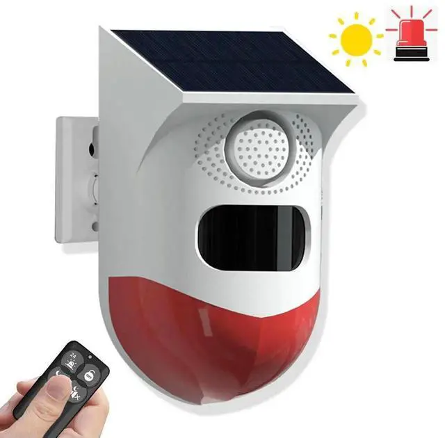 Alt view image 3 of 4 - Solar Security Infrared Siren Remote Control Motion Activated Detector Alarm USB Charging Outdoor Alarm Siren for Home Farm Yard