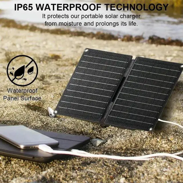 Alt view image 4 of 7 - 16W 5V Solar Panel Foldable with USB /Type-C Ports Outdoor Solar Cell Solar Charger Power Emergency Panels for Outdoor Camping