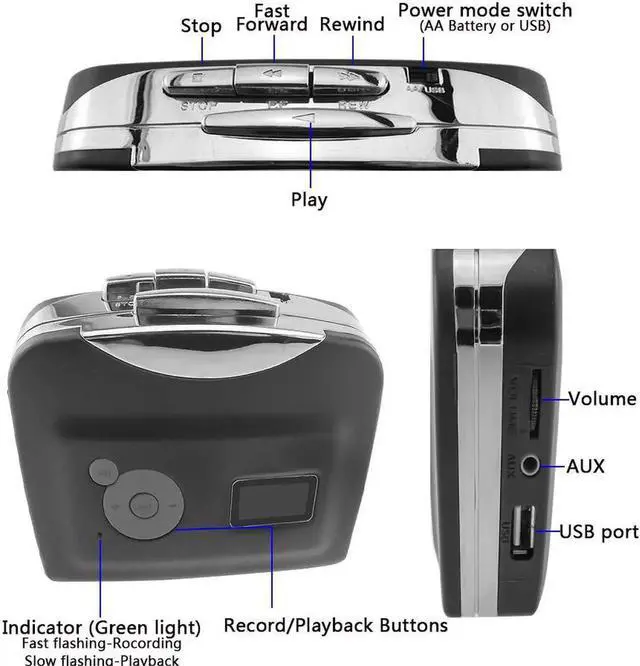 Alt view image 3 of 4 - JAENFONG Portable Cassette Player Tape to MP3 Converter Recorder Audio Player Convert Cassette To USB Flash Drive With Earphone