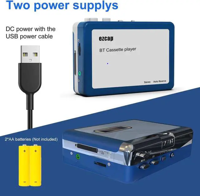 Alt view image 3 of 6 - JAENFONG EZCAP 215 Portable BT Cassette Player BT 4.2 Tape Player Auto Reverse Audio Tape with Earphones Cassette Player