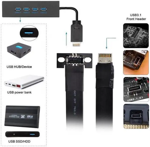 Alt view image 4 of 7 - JAENFONG USB 3.1 Front Panel Header Male to Female Type-E Motherboard Extension Data Cable 50cm