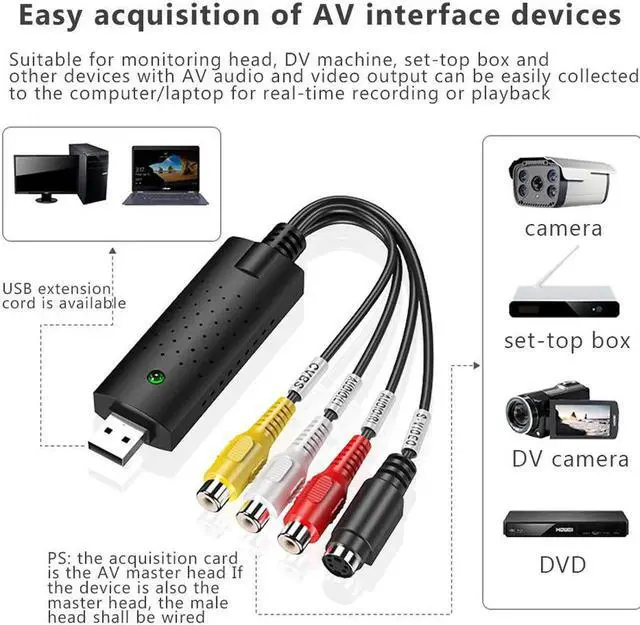 Alt view image 6 of 6 - JAENFONG USB 2.0 Easy Cap Video TV DVD VHS DVR Capture Card Easier Cap USB Video Capture Device Support Win10 Capture Card