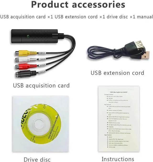 Alt view image 3 of 6 - JAENFONG USB 2.0 Easy Cap Video TV DVD VHS DVR Capture Card Easier Cap USB Video Capture Device Support Win10 Capture Card