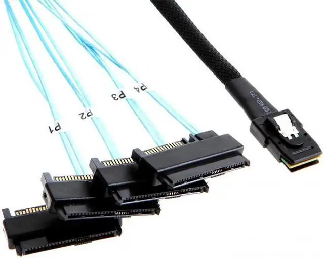 Alt view image 4 of 7 - JAENFONG Internal 36 Pin Mini SAS SFF-8087 Host to 4 SFF-8482 Target SAS Hard Disk and SATA Power Cable 100cm