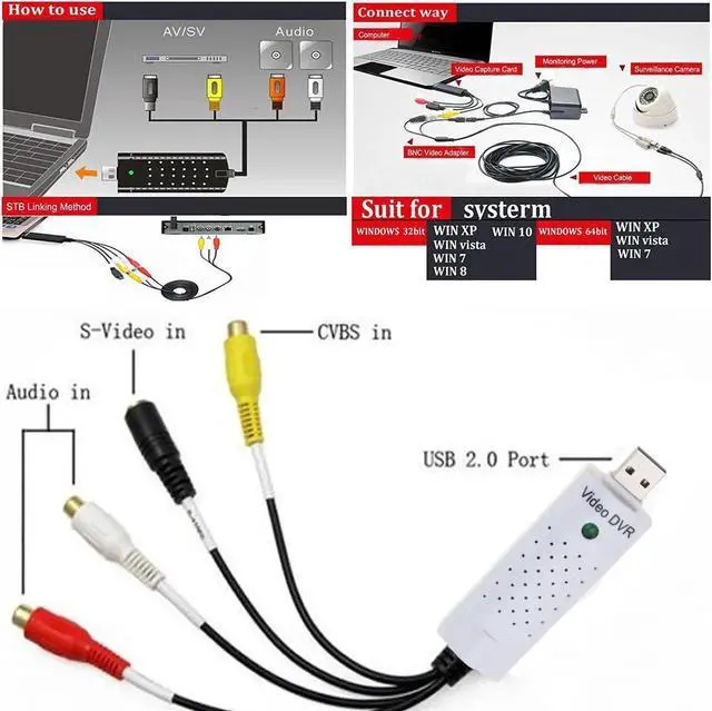 Alt view image 5 of 5 - JAENFONG Kebidumei Portable USB 2.0 Easycap Audio Video Capture Card Adapter VHS to DVD Video Capture Converter For Win7/8/XP/Vista