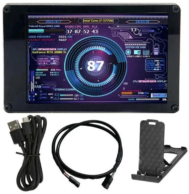 Alt view image 7 of 7 - Dual USB Computer Temperature Monitoring CPU GPU RAM HDD DIY PC Display Secondary Screen Acrylic for LINUX Raspberry Pi