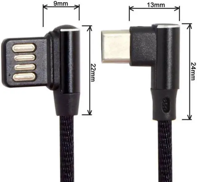 Alt view image 2 of 5 - JAENFONG Type-C to Left Right Angled 90 Degree USB 2.0 Data Cable with Sleeve for TabletPhone 15cm