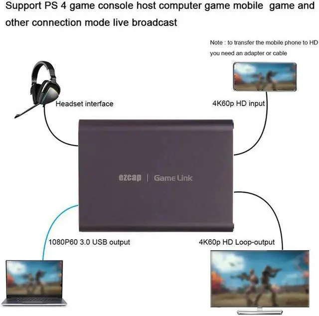 Alt view image 4 of 6 - JAENFONG Ezcap 311P 4K USB HD Video Capture Card 1080P 60Fps Live Streaming HDMI-Compatible USB 3.0 Game Capture Live Streaming Recording