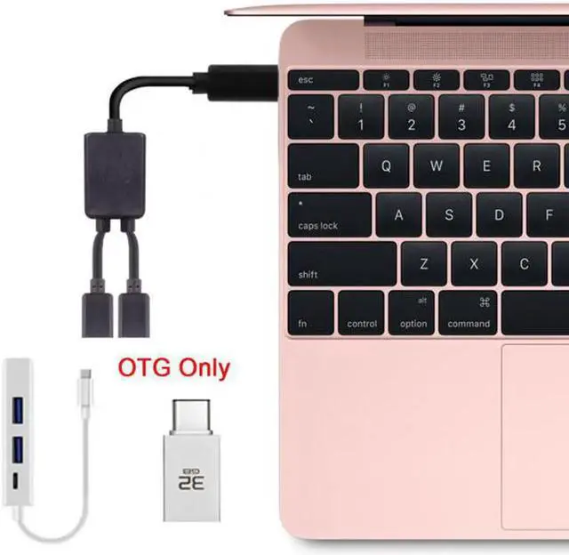 Alt view image 2 of 7 - JAENFONG Type-C to Dual Ports USB-C Female Hub Cable For Laptop PCMouseFlash Disk