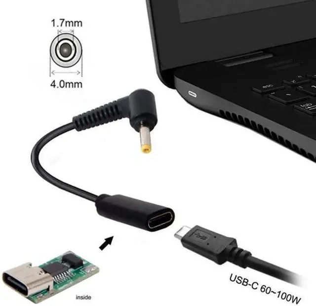 Alt view image 4 of 5 - JAENFONG Type C USB-C Female Input to DC 4.0*1.7mm Power PD Charge Cable fit for Laptop 18-20V
