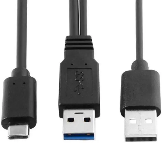Alt view image 3 of 5 - JAENFONG Type-C USB-C to USB 3.0 MaleUSB 2.0 Dual Power Data Y Cable for LaptopHard Disk