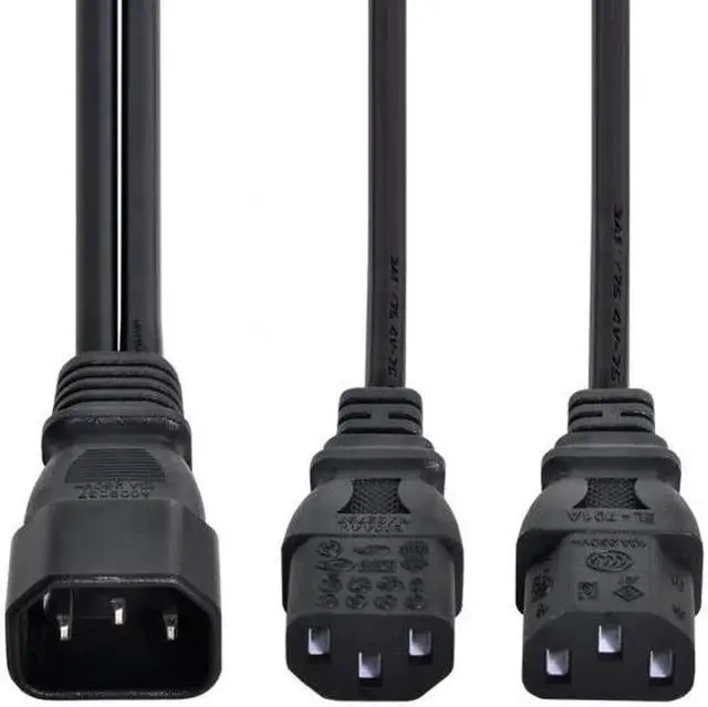 Alt view image 5 of 7 - JAENFONG Single C14 to Dual C13 5-13R Short Power Y Type Splitter Adapter Cable Cord