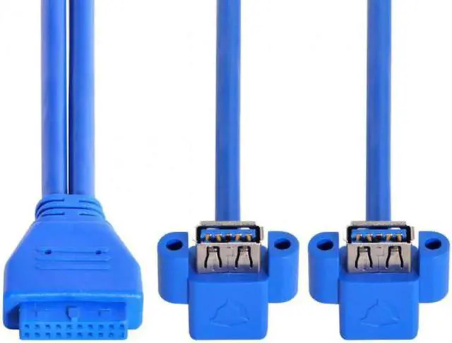 Alt view image 3 of 6 - JAENFONG Up Angled USB 3.0 A Type Dual Female to Motherboard 20Pin 19 Pin Box Header Slot Panel Mount Cable 50cm