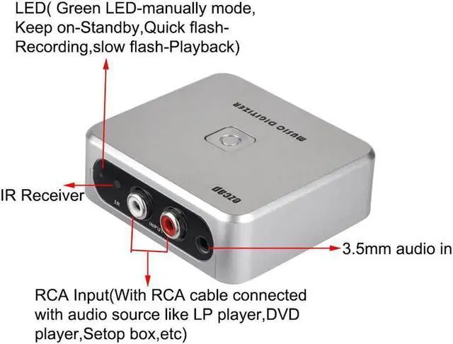 Alt view image 4 of 6 - JAENFONG EZCAP 241 Music Digitizer Audio Capture Recorder Box Convert old analog music to MP3 Support USB drive or For SD card