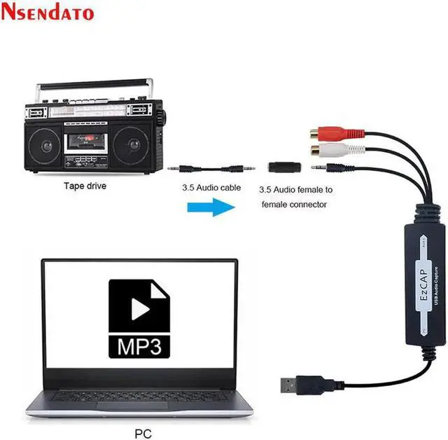 Alt view image 3 of 6 - JAENFONG EZCAP USB Audio Capture Card Convert CD Tape old Analog Music to MP3 Recorder Analog Audio Card to Digital for Mac & Windows 8/7