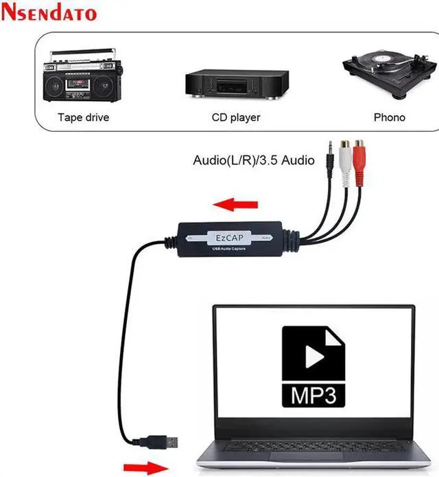Alt view image 2 of 6 - JAENFONG EZCAP USB Audio Capture Card Convert CD Tape old Analog Music to MP3 Recorder Analog Audio Card to Digital for Mac & Windows 8/7