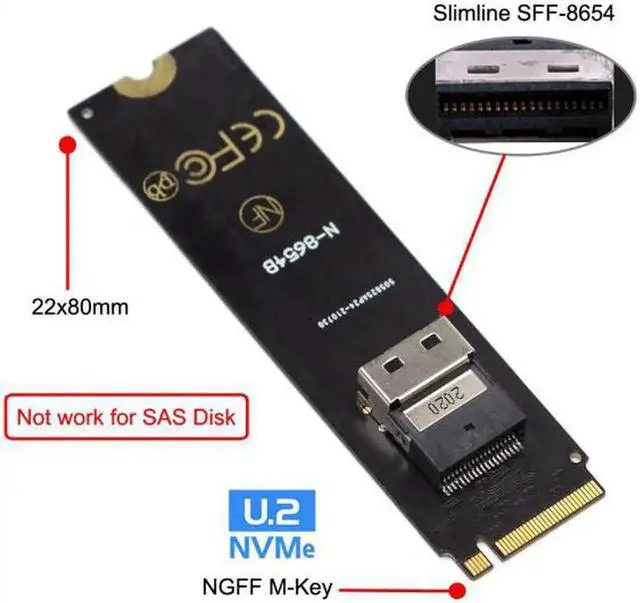 Alt view image 6 of 7 - JAENFONG NGFF M-Key NVME to SFF-8654 Slimline SAS Card Adapter and U.2 U2 SFF-8639 NVME PCIe SSD Cable for Mainboard SSD