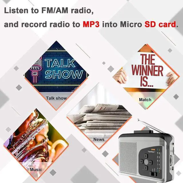 Alt view image 5 of 6 - JAENFONG Ezcap Original Tape Walkman Cassette Player AM/FM Radio Record,Cassette To MP3 Converter To Micro SD Card Audio Capture Card Box