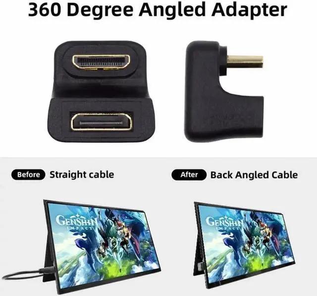 Alt view image 4 of 7 - JAENFONG 360 Degree Down Opposite U Shape Back Angled Mini HDMI 1.4 Male to Mini Female Extension Adapter Converter