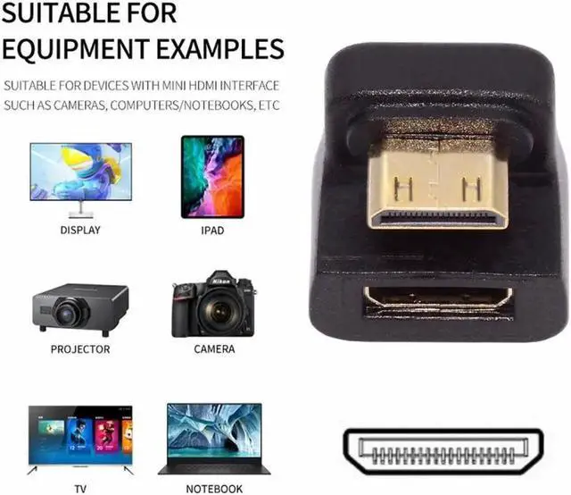 Alt view image 3 of 7 - JAENFONG 360 Degree Up Opposite U Shape Back Angled Mini HDMI 1.4 Male to Mini Female Extension Adapter Converter