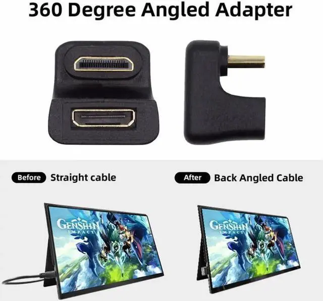 Alt view image 6 of 7 - JAENFONG 360 Degree Up Opposite U Shape Back Angled Mini HDMI 1.4 Male to Mini Female Extension Adapter Converter