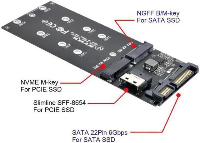 Alt view image 6 of 7 - JAENFONG U2 Kit NGFF M-Key to Slimline SAS NVME PCIe SSD SATA Adapter for Mainboard