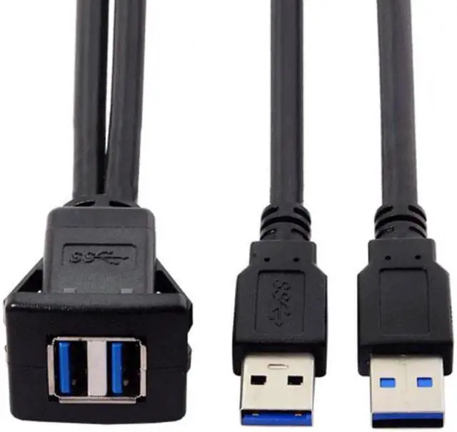 Main image of JAENFONG 1m Waterproof Dual USB 3.0 Extension Latch Mount Car AUX Cable for Dashboard Panel