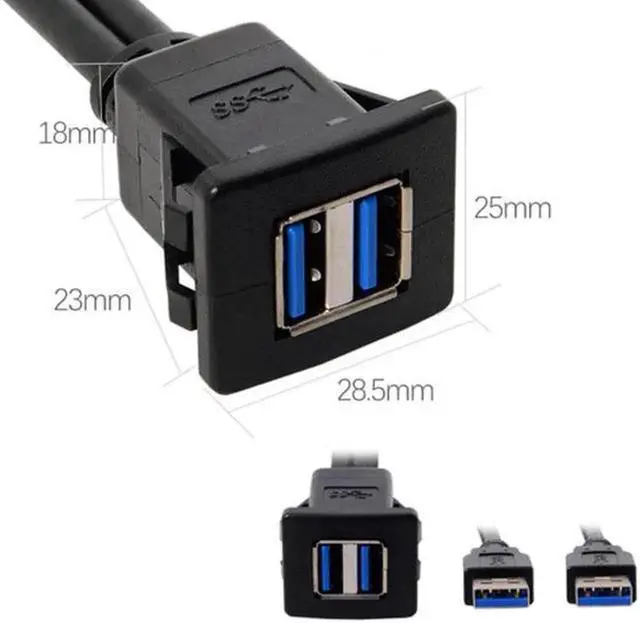 Alt view image 4 of 5 - JAENFONG 1m Waterproof Dual USB 3.0 Extension Latch Mount Car AUX Cable for Dashboard Panel