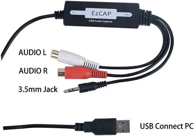 Alt view image 3 of 6 - JAENFONG USB Audio Capture Card Grabber for Vinyl Cassette Tape Analog Audio To Digital MP3 Converter,for Phono Tape Player for Mac Win10