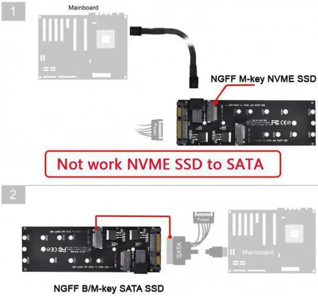 Alt view image 7 of 7 - JAENFONG U2 Kit NGFF M-Key to HD Mini SAS NVME PCIe SSD SATA Adapter for Motherboard