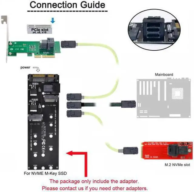Alt view image 2 of 7 - JAENFONG U2 Kit NGFF M-Key to HD Mini SAS NVME PCIe SSD SATA Adapter for Motherboard