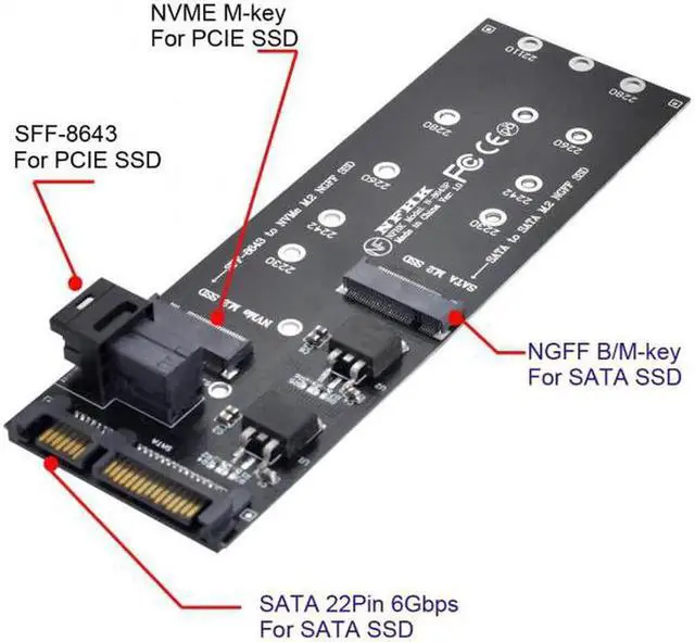 Alt view image 6 of 7 - JAENFONG U2 Kit NGFF M-Key to HD Mini SAS NVME PCIe SSD SATA Adapter for Motherboard