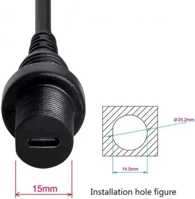 Alt view image 2 of 6 - JAENFONG Waterproof USB-C Type-C USB 3.1 Extension Flush Car Mount Extension Cable for Dashboard Panel