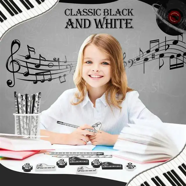 Alt view image 3 of 7 - Music Pencils Music Note Pencil With Music Themed Erasers Wood Pencils Bulk Keyboard Fun Pencils Erasers Gift (72 Pcs)