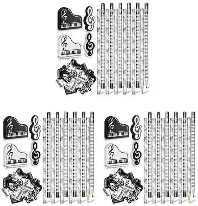 Alt view image 4 of 7 - Music Pencils Music Note Pencil With Music Themed Erasers Wood Pencils Bulk Keyboard Fun Pencils Erasers Gift (72 Pcs)