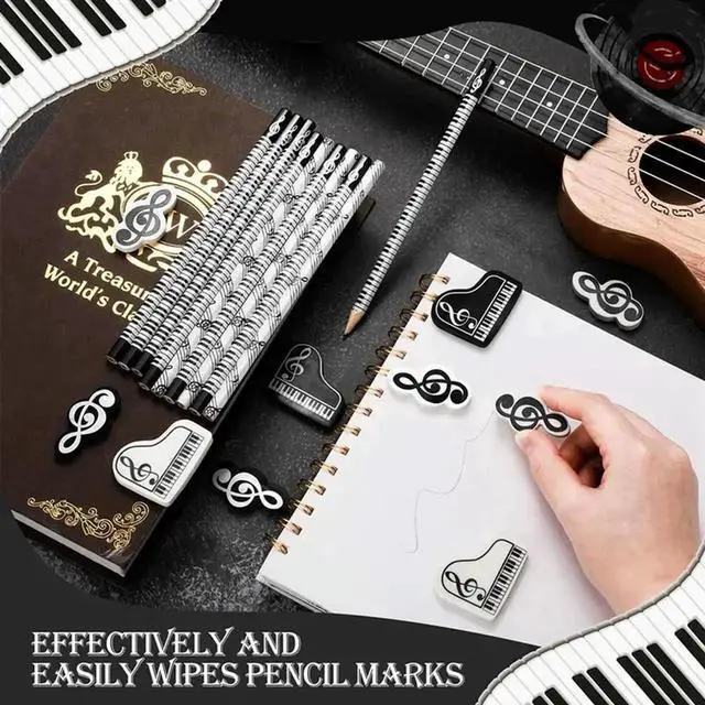 Alt view image 2 of 7 - Music Pencils Music Note Pencil With Music Themed Erasers Wood Pencils Bulk Keyboard Fun Pencils Erasers Gift (72 Pcs)