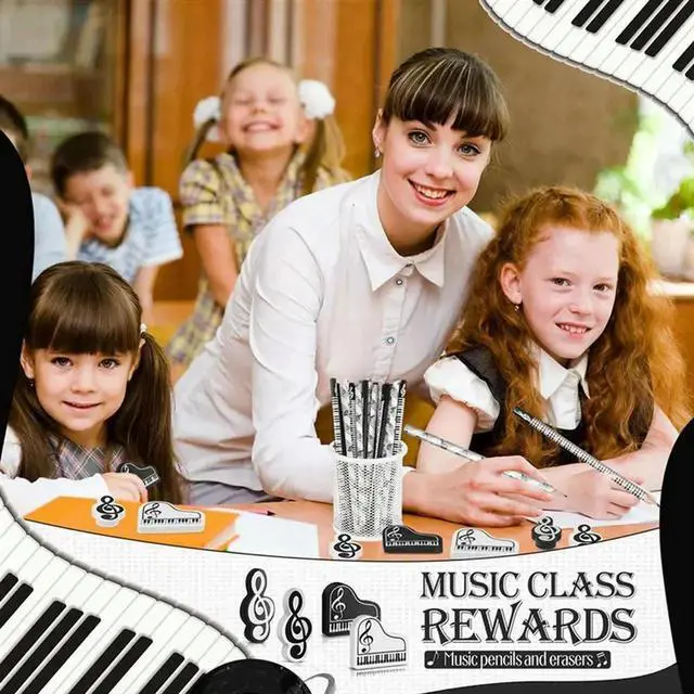 Alt view image 5 of 7 - Music Pencils Music Note Pencil With Music Themed Erasers Wood Pencils Bulk Keyboard Fun Pencils Erasers Gift (72 Pcs)