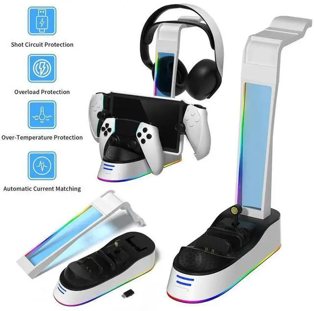 Alt view image 3 of 4 - Charging Station with Headset Holder for PS5 Controller RGB Light Charging Indicator for Portal Game Console
