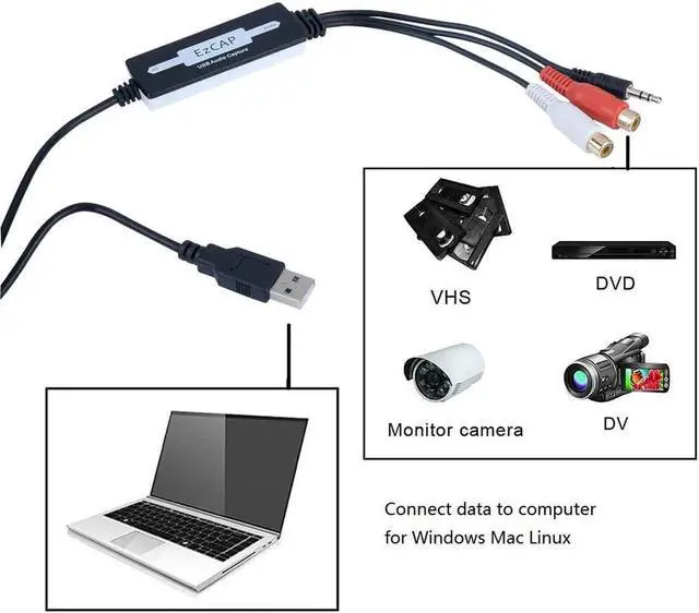 Alt view image 3 of 4 - JAENFONG usb2.0 audio digitizer, record audio From cassette , VCR's,tape, walkman, Camcorders, Hi8 to digital MP3 format Wins MAC linux