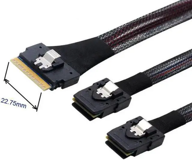 Alt view image 6 of 7 - JAENFONG Ultraport Slimline SAS Slim 4.0 SFF-8654 8i 74pin to Dual SFF-8087 Mini SAS Cable PCI-Express