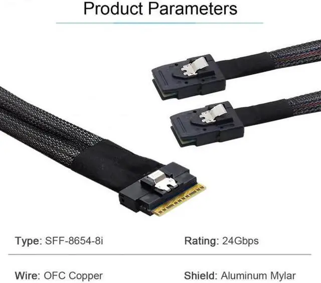Alt view image 7 of 7 - JAENFONG Ultraport Slimline SAS Slim 4.0 SFF-8654 8i 74pin to Dual SFF-8087 Mini SAS Cable PCI-Express