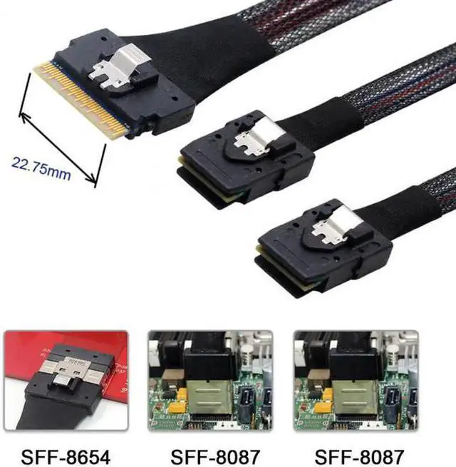 Alt view image 4 of 7 - JAENFONG Ultraport Slimline SAS Slim 4.0 SFF-8654 8i 74pin to Dual SFF-8087 Mini SAS Cable PCI-Express