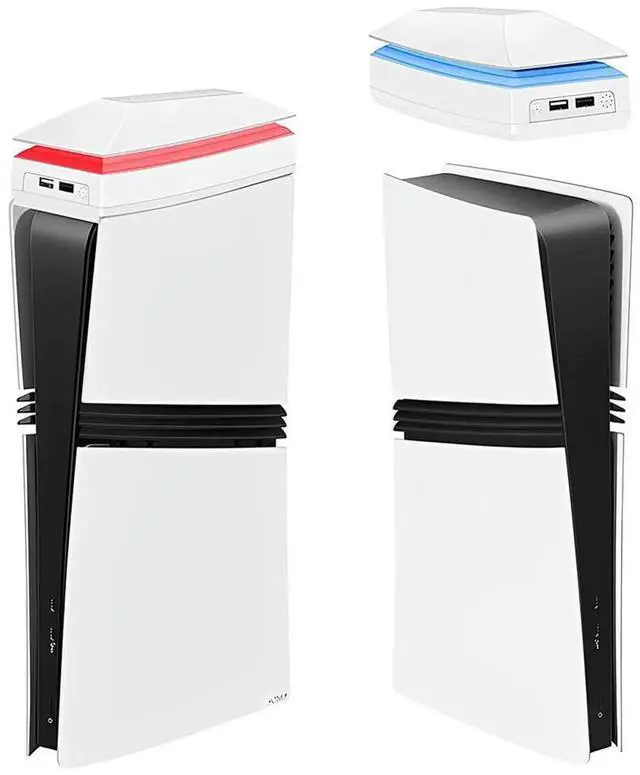 Alt view image 5 of 7 - Top Cooling Fan for PS 5 Pro Game Host Radiator with RGB Light & USB Ports Dust-proof for 5 Pro Disc/Edition