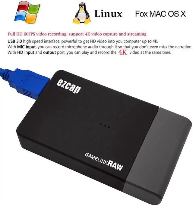 Alt view image 2 of 6 - JAENFONG Ezcap321A USB 3.0 HD Game Capture Card Live Streaming Box 4K 30hz 1080P 120fps 60fps Video Recording TV Loop Mic Input