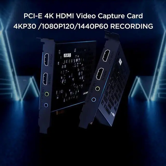 Alt view image 6 of 6 - JAENFONG Ezcap 4K@30fps 1080p@120fps Live Streaming HDMI PCI-E for PS4,PS5,XBOX Camcorder Camera Game Record Video Capture Card Line In