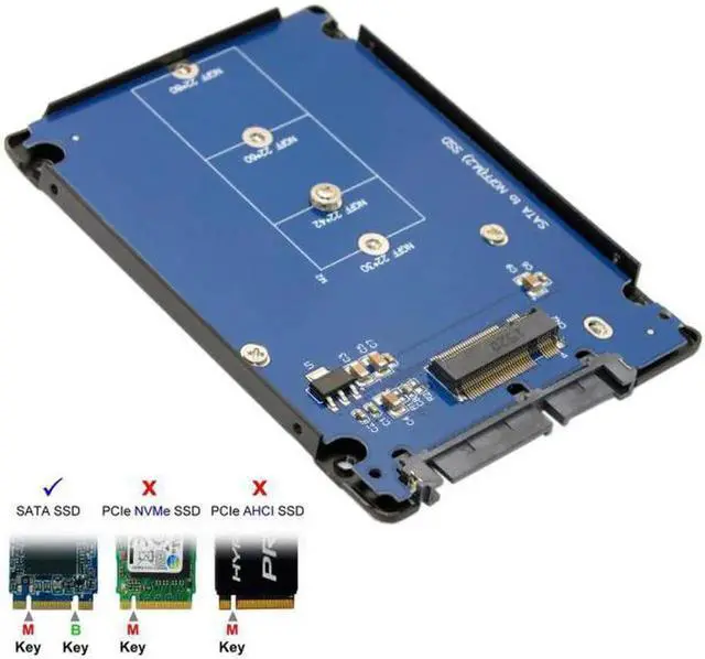 Alt view image 3 of 7 - JAENFONG Key Socket 2 M.2 NGFF (SATA) SSD to 2.5 SATA Adapter Card Adapter with Black Metal Case