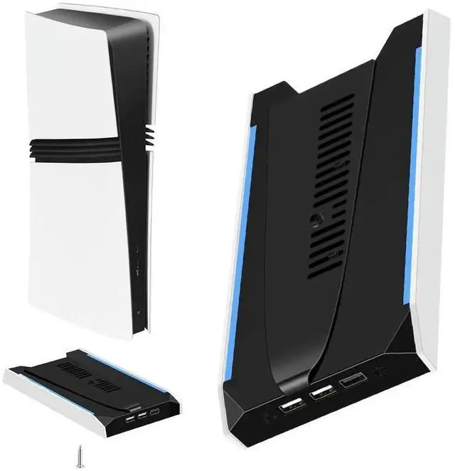 Alt view image 4 of 7 - For PS 5 Slim/PS 5 Pro RGB Game Console Base Bracket W/ 3-Speed Cooling Fan Console Host Stand Vertical Holder Game Accessories