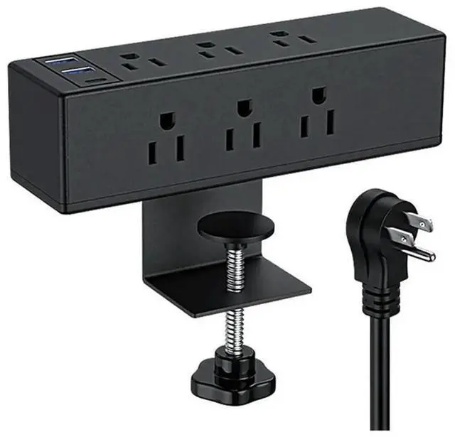 Main image of Desk Clamp Power Strip with USB Widely Spaced Desk Outlet Station 8/6 AC Outlet and 6.6ft Power Cord Fit 1.6in Tabletop Edge